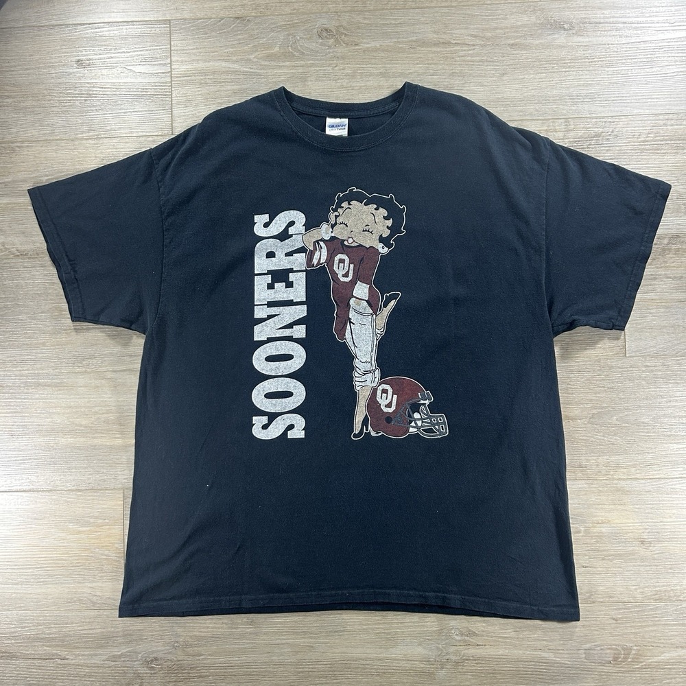 Betty Boop Oklahoma Sooners T Shirt Mens 2XL Black NCAA Football Faded Tee